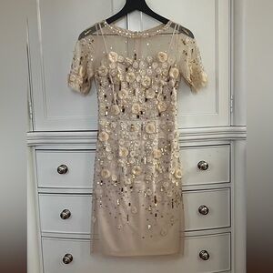 Aidan Mattox - Floral Embellished Sequin Dress - Ivory